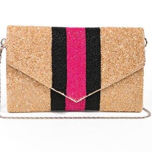 AMERICA & BEYOND EXCLUSIVE INVITE CLUTCH NEW W TAGS BEADED CLUTCH GOLD PURSE